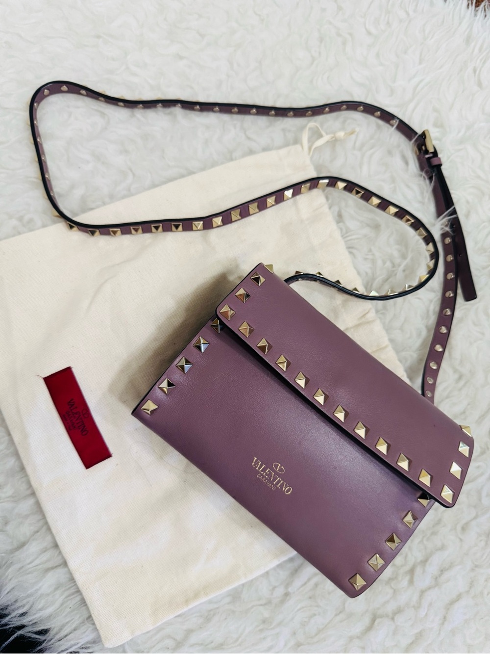 Valentino Garavani Mauve Calfskin Leather Rockstud Crossbody